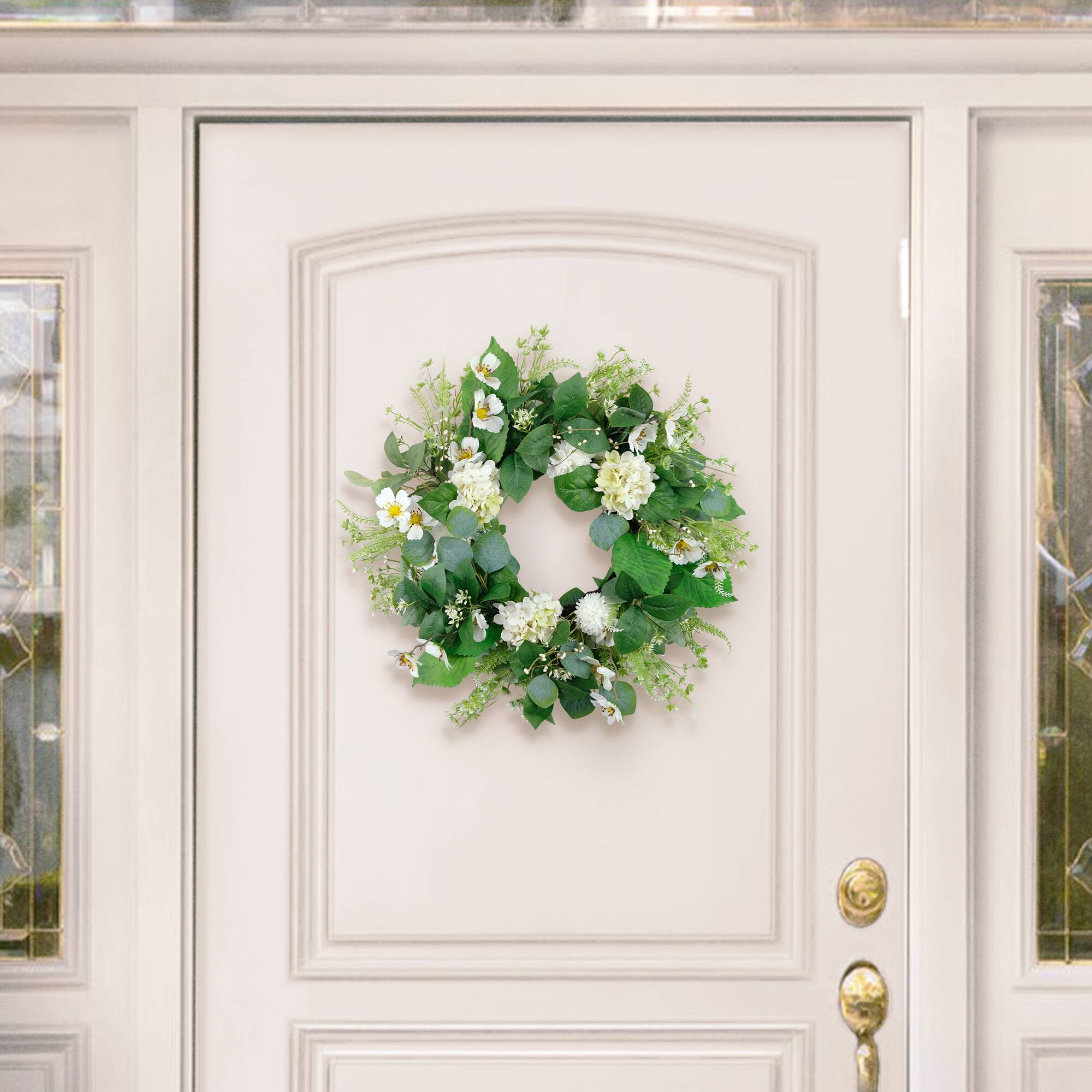 24" White Spring Hydrangea & Dogwood Floral Wreath